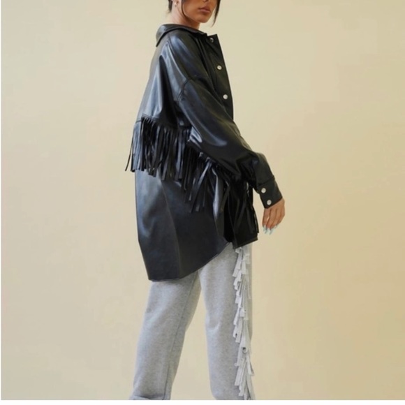 No Vacancy Jackets & Blazers - Women's Black Fringe Faux Leather Jacket